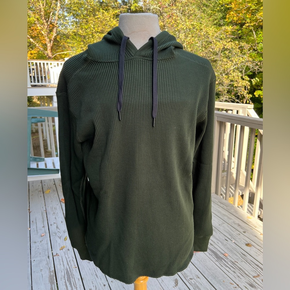Rag & Bone Men's Olive Green Hooded Waffle Knit Long Sleeve Shirt